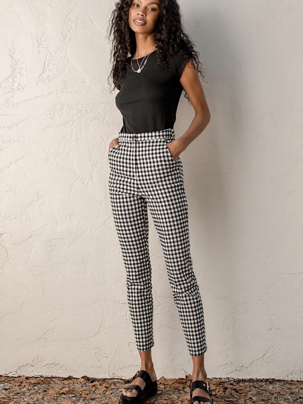 Lulus 'Fit Check Black and White Gingham High Waisted Trouser Pants